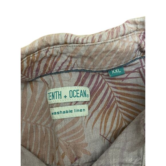 Tenth + Ocean Linen Blend Short Sleeve Hawaiian Shirt Palm Leaves Purple Men XXL - Picture 2 of 5